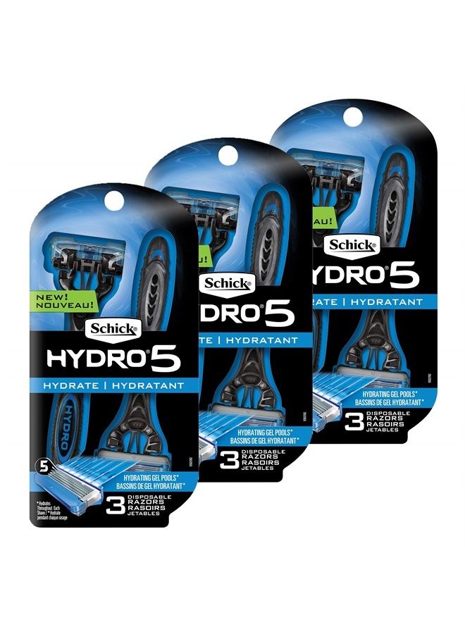 Hydro 5 Disposable Razors for Men with Flip Beard Trimmer, 9 Count (Pack of 1)