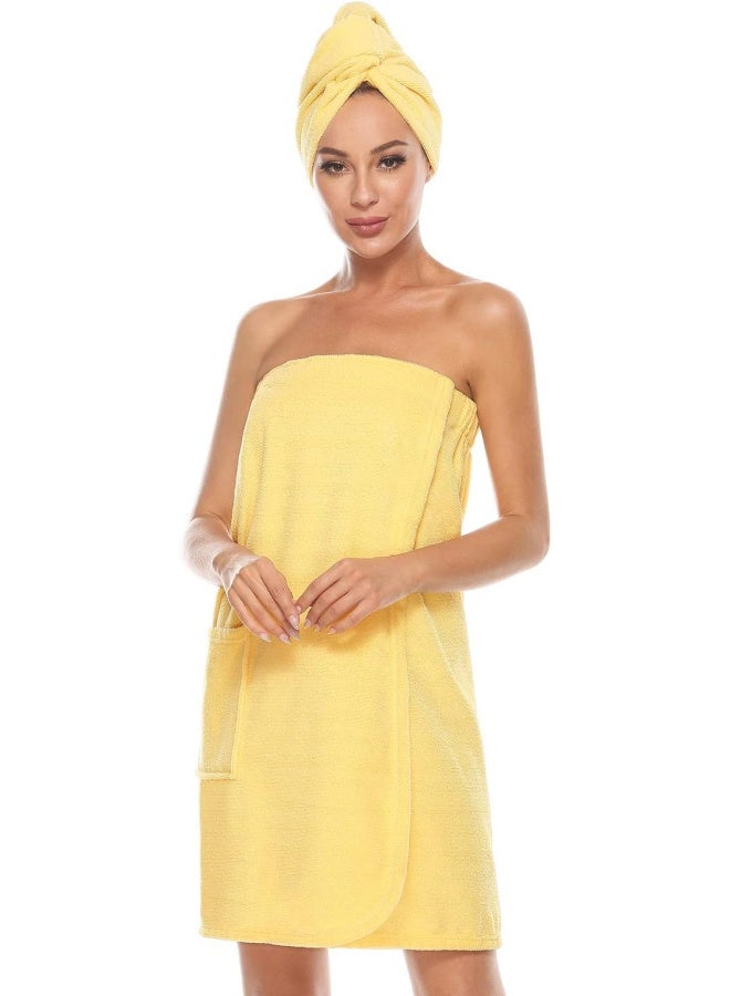 Kniffi Womens Wrap Towel Spa Wraps And Hair Towel Body Wrap Adjustable Closure Bathrobe Yellow S M