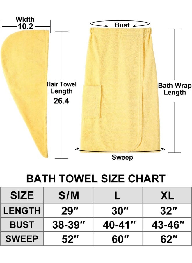 Kniffi Womens Wrap Towel Spa Wraps And Hair Towel Body Wrap Adjustable Closure Bathrobe Yellow S M