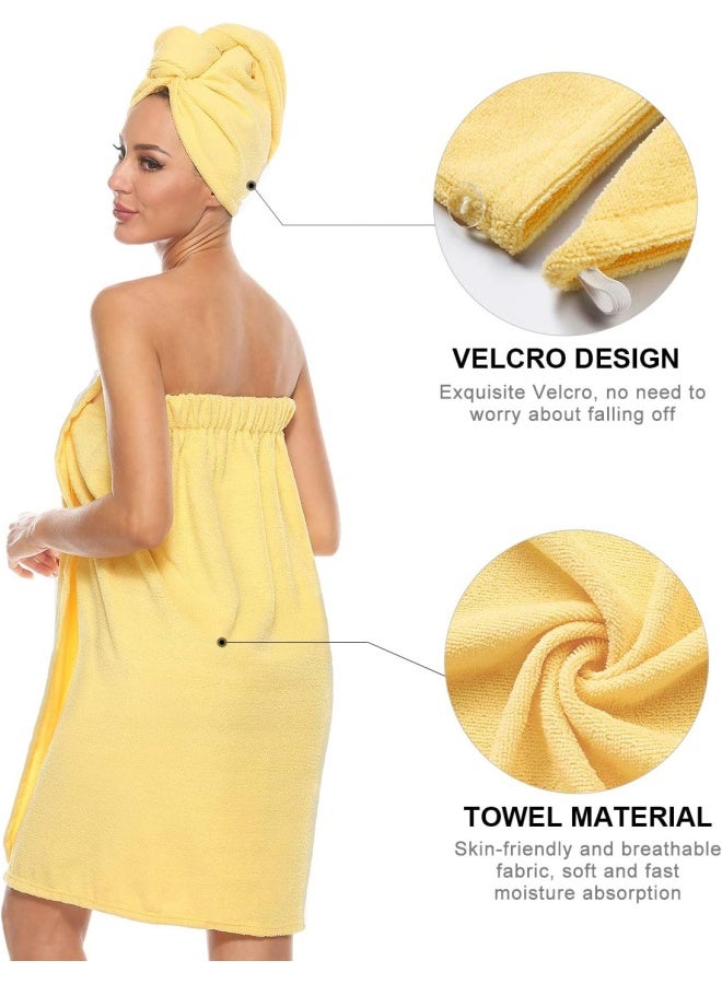 Kniffi Womens Wrap Towel Spa Wraps And Hair Towel Body Wrap Adjustable Closure Bathrobe Yellow S M