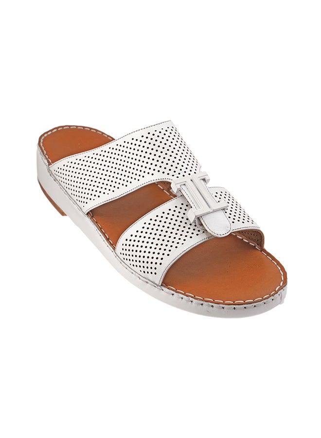 Perforated Metal Detail Arabic Sandals White