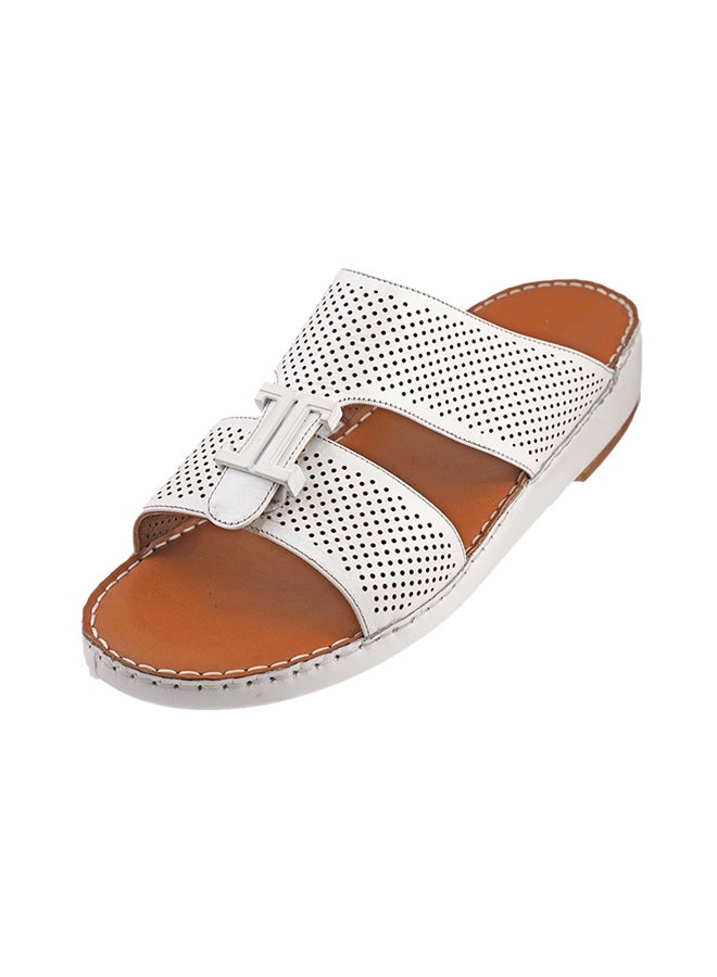 Perforated Metal Detail Arabic Sandals White