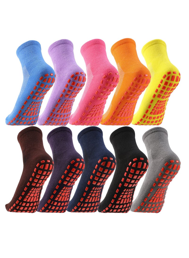 Non-slip Grip Socks Yoga Pilates Hospital Socks Cushioned Sole Grip Socks for Men Women Pilates Barre 10 Pairs