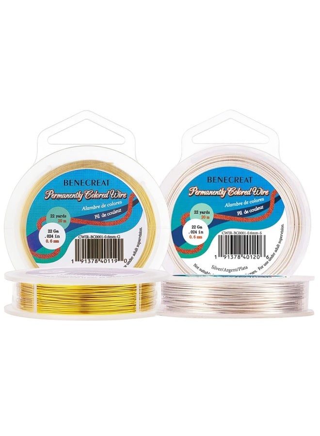 Benecreat 2 Rolls 22-Gauge Tarnish Resistant Silver Gold Coil Wire  132-Feet 44-Yard In Total