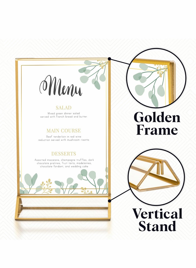 Clear Acrylic Frames Display Holder with Gold Borders and Vertical Stand,Double Sided Table Menu Holders Picture Frames for Wedding Table Numbers, Restaurant Signs,Photos Display-5x7 Inches,6Pack