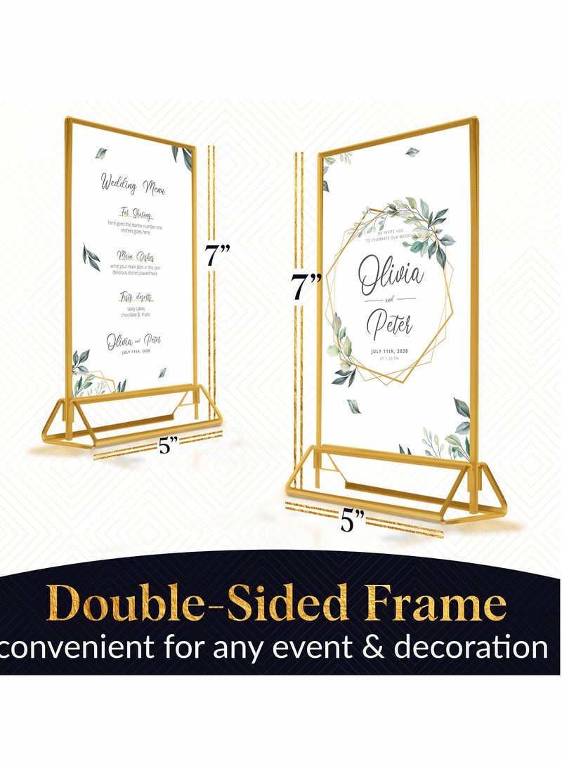 Clear Acrylic Frames Display Holder with Gold Borders and Vertical Stand,Double Sided Table Menu Holders Picture Frames for Wedding Table Numbers, Restaurant Signs,Photos Display-5x7 Inches,6Pack