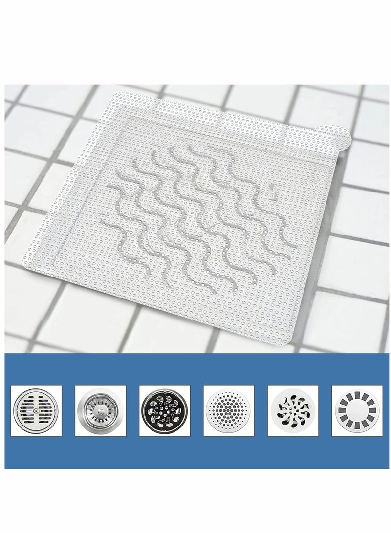 Disposable Hair Catcher Shower Drain Mesh Stickers 6 Inch 25PCS White Square Drain Floor Sink Strainer Filter for Bathroom and Kitchen