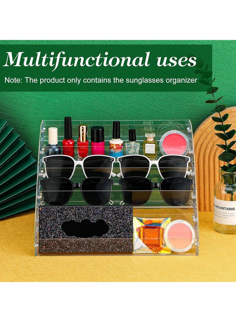 Sunglasses Organizer Acrylic Sunglasses Display Holder Nail Polish Organizer Clear Eyeglasses Glasses Eyewear Display Stand Tray Case (12.2 x 10.4 x 8.4 Inch)