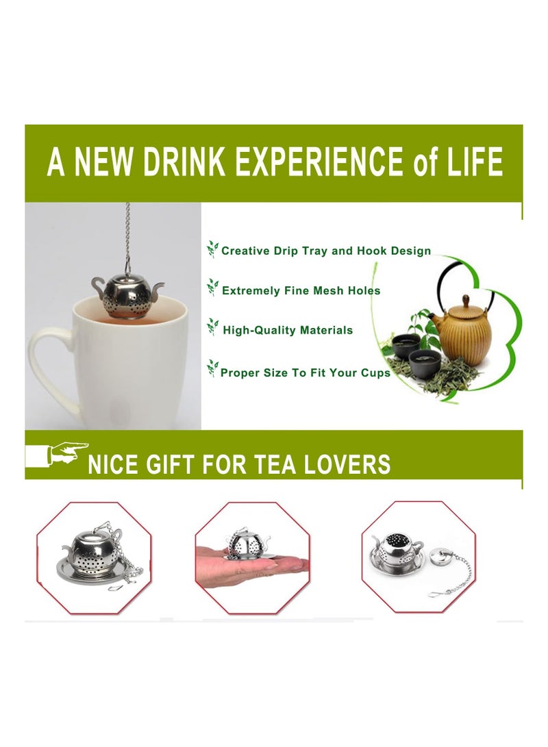 Tea Infuser for Loose, Tea Steeper Stainless Steel, Tea Strainer with Lid and Drip Tray, Reusable Tea Filter Mesh Loose Leaf Strainer, for Loose Leaves, Tea Leaves, Spices, Etc, Best Gift( 2Pcs )