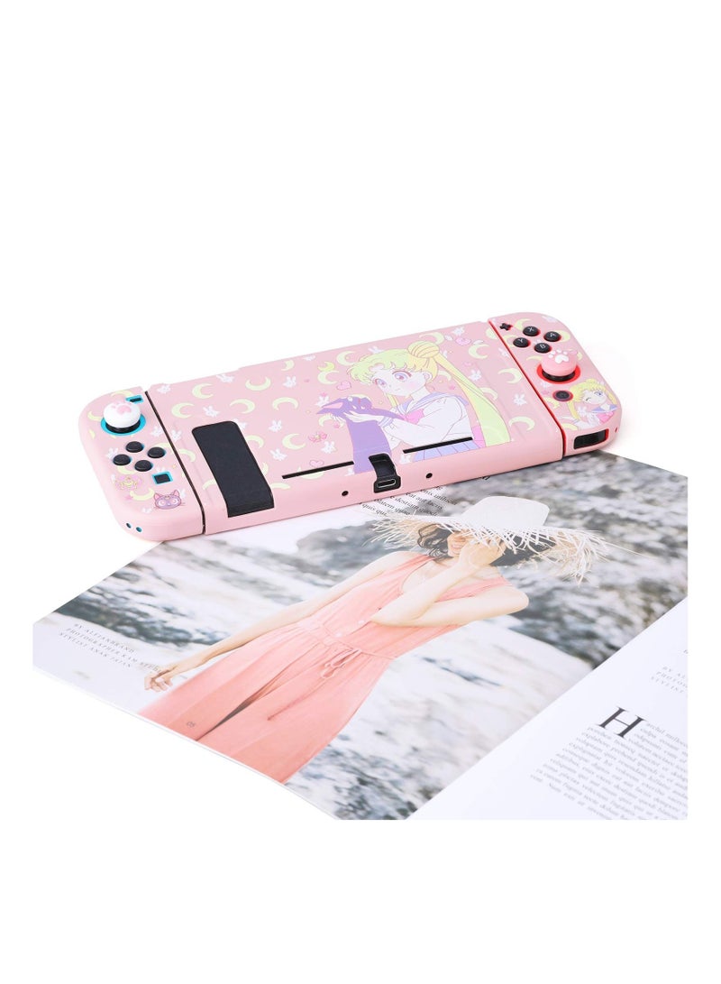 KASTWAVE Switch Protective Cover, Cute Liquid Silicone Protective Case for Switch, Soft Slim Grip Cover Shell for Console and Joy-Con, Scratch, Crack Resistant, Easy Install (Sailor Moon)