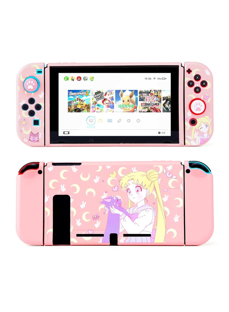 KASTWAVE Switch Protective Cover, Cute Liquid Silicone Protective Case for Switch, Soft Slim Grip Cover Shell for Console and Joy-Con, Scratch, Crack Resistant, Easy Install (Sailor Moon)