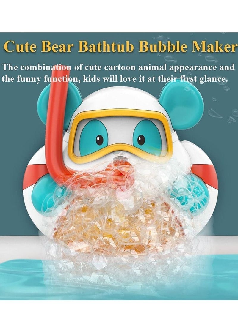 Bathtub Bubble Maker Kids Electric Cartoon Animal Bubble Blower Machine Bubble Machine Cute Bear Bath Toy with Music and Vacuum Suction Cups Bear