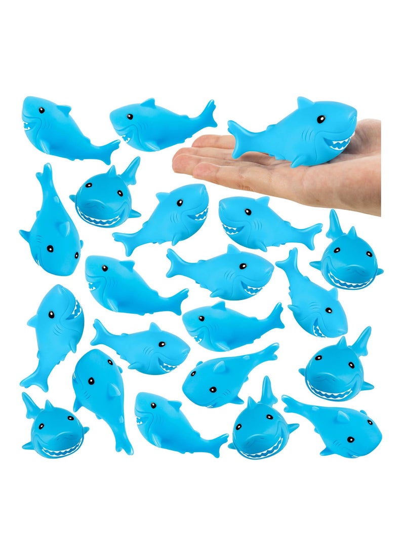 Rubber Sharks for Kids, Blue Shark Bath Toys Cute Floating Squeaky Mini Rubber Sharks for Baby Shower, Classroom Carnival Prizes, Cake Decoration, Ocean World Bath Toys Gift for Kids (25 Pcs)