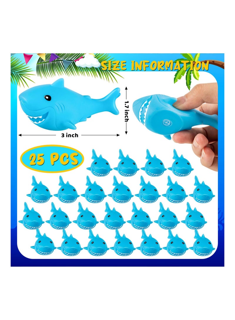 Rubber Sharks for Kids, Blue Shark Bath Toys Cute Floating Squeaky Mini Rubber Sharks for Baby Shower, Classroom Carnival Prizes, Cake Decoration, Ocean World Bath Toys Gift for Kids (25 Pcs)