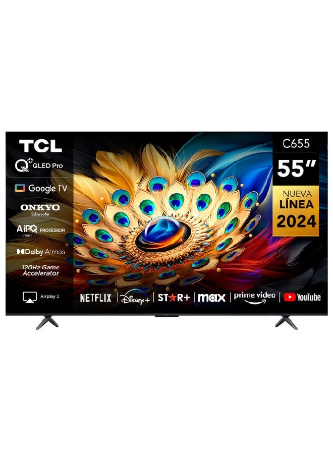 55 Inch 4K HDR10 QLED Pro Smart Google TV with Dolby Vision Black 55C655 55C655 Black