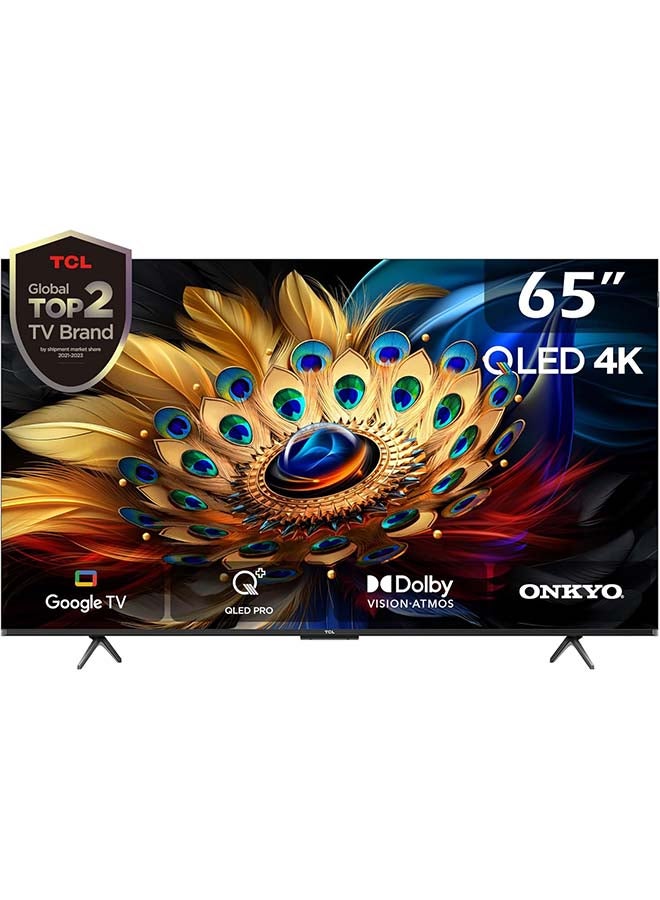 65 Inch 4K QLED Pro Smart Google TV, HDR 10+, Dolby Vision Atmos, 120Hz VRR+120Hz DLG, ONKYO 2.1ch, Slim & Uni-body Design (2024 Model) 65C655 Black