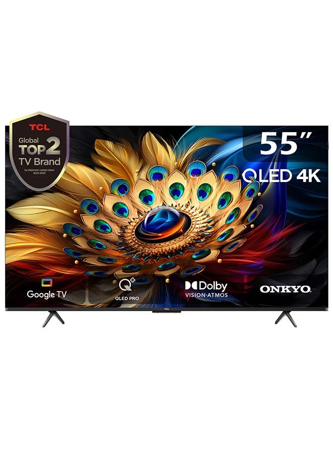 55 Inch 4K QLED Pro Smart Google TV, HDR 10+, Dolby Vision Atmos, 120Hz VRR+120Hz DLG, ONKYO 2.1ch, Slim & Uni-body Design (2024 Model) 55C655 Black