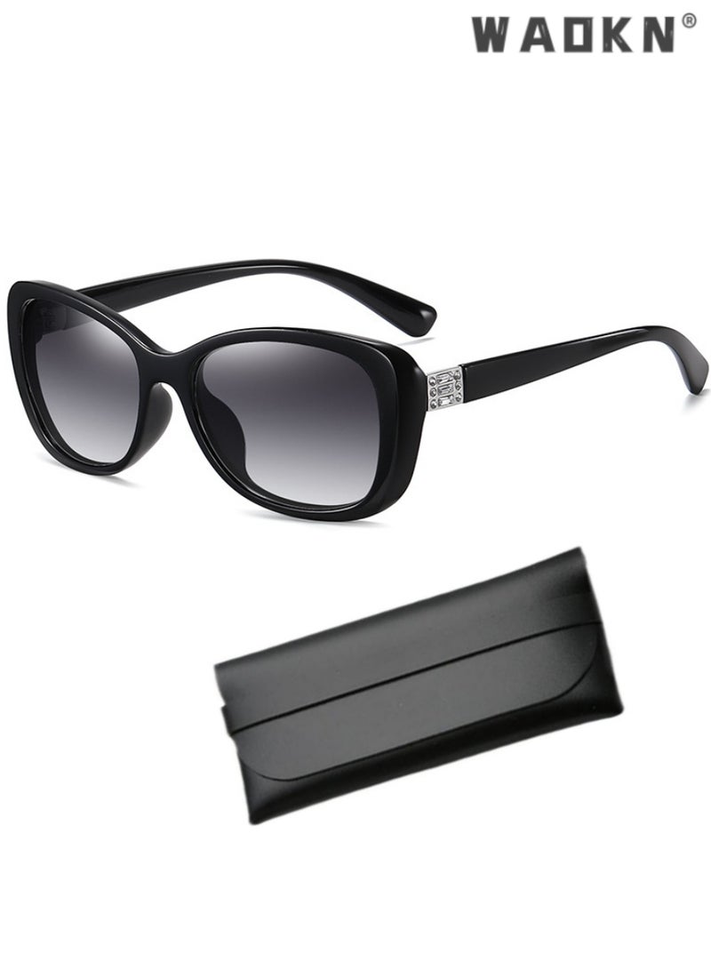 Polarized Sunglasses for Women,Women Polarized Oval Sunglasses UV400 Protection Sun Glasses with Black Metal and PC Frame Fashion Anti Glare Sun Shades with Glasses Cases,Outdoor 100% UV400 Protection