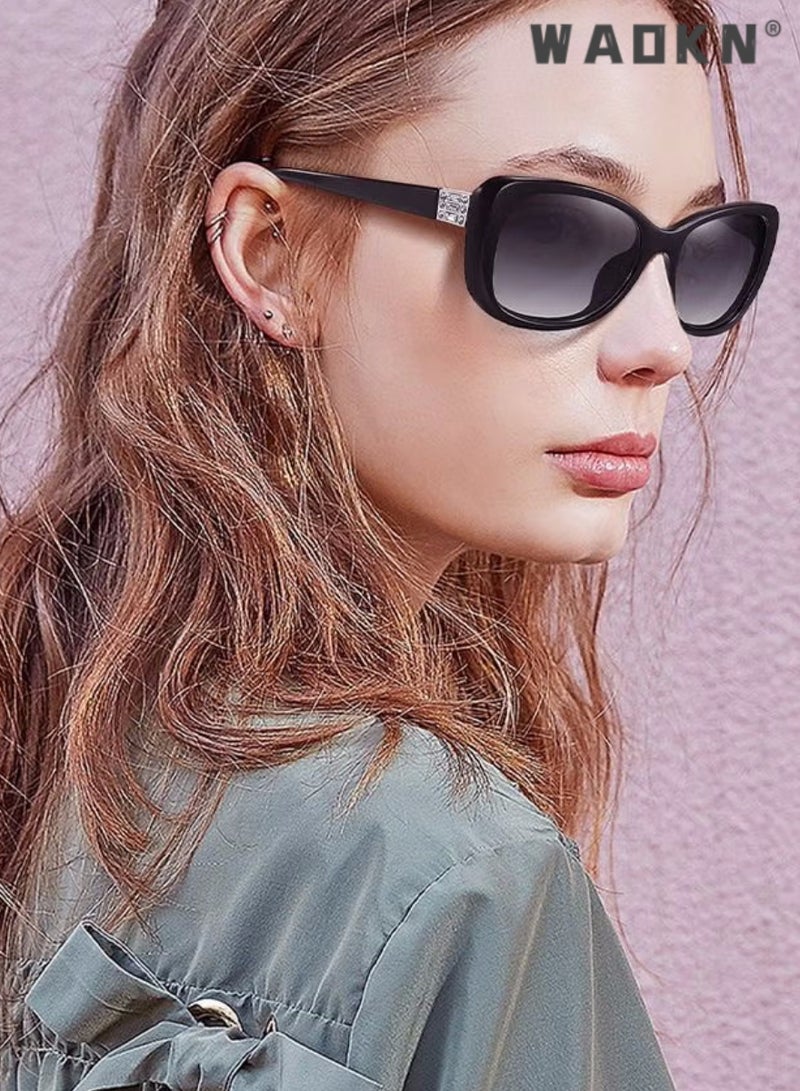 Polarized Sunglasses for Women,Women Polarized Oval Sunglasses UV400 Protection Sun Glasses with Black Metal and PC Frame Fashion Anti Glare Sun Shades with Glasses Cases,Outdoor 100% UV400 Protection