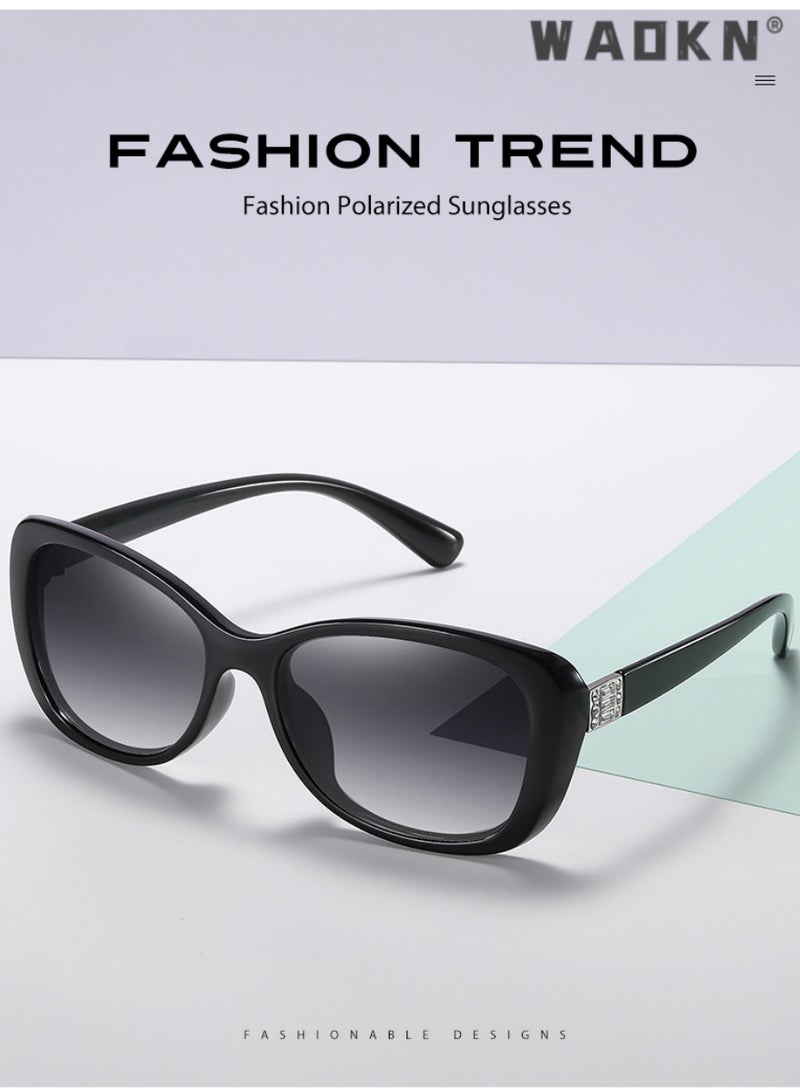 Polarized Sunglasses for Women,Women Polarized Oval Sunglasses UV400 Protection Sun Glasses with Black Metal and PC Frame Fashion Anti Glare Sun Shades with Glasses Cases,Outdoor 100% UV400 Protection
