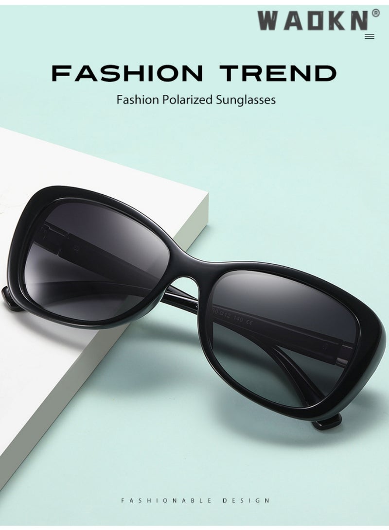 Polarized Sunglasses for Women,Women Polarized Oval Sunglasses UV400 Protection Sun Glasses with Black Metal and PC Frame Fashion Anti Glare Sun Shades with Glasses Cases,Outdoor 100% UV400 Protection