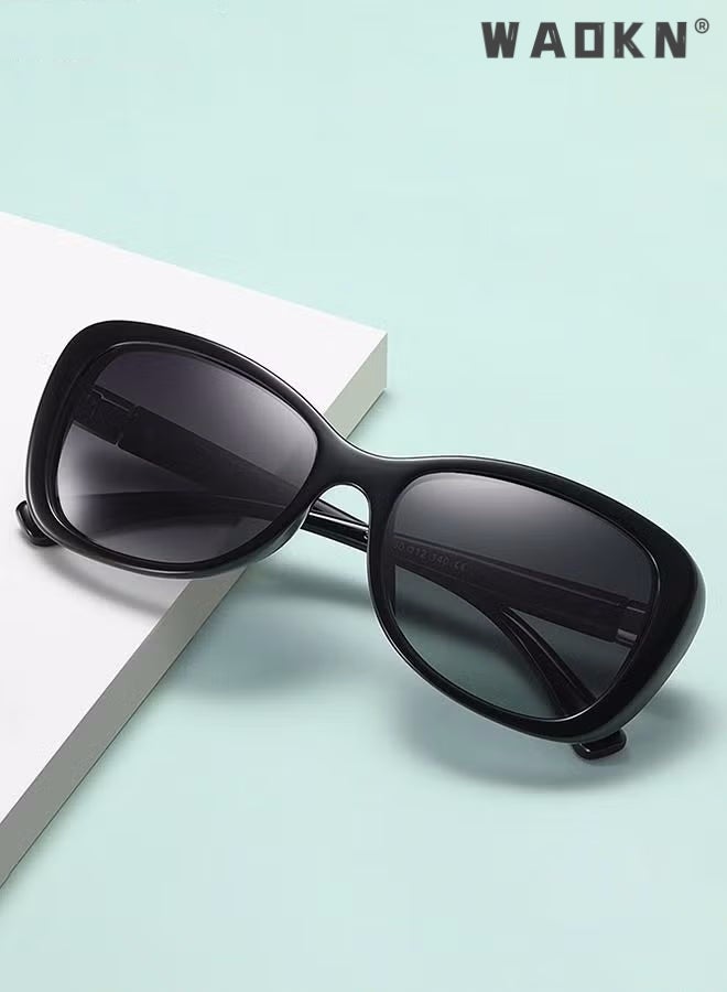 Polarized Sunglasses for Women,Women Polarized Oval Sunglasses UV400 Protection Sun Glasses with Black Metal and PC Frame Fashion Anti Glare Sun Shades with Glasses Cases,Outdoor 100% UV400 Protection