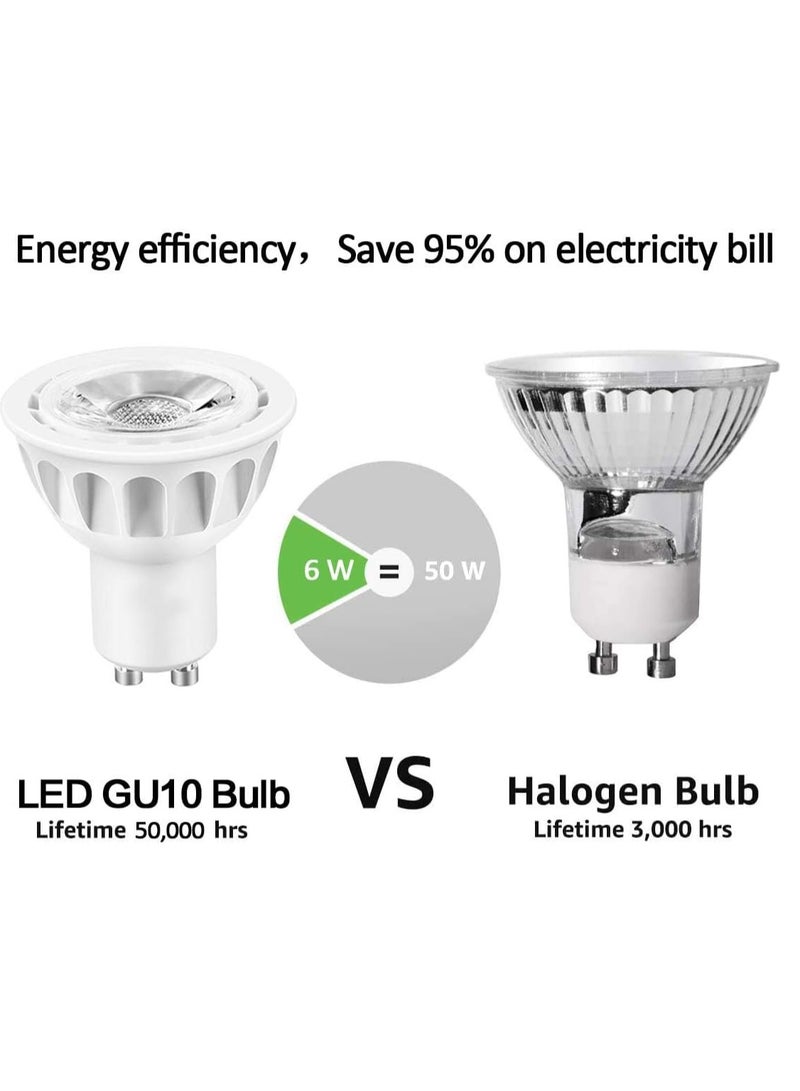 6 Pack GU10 LED Bulbs - Halogen Equivalent, 550lm, 4000K Natural White- 40° Beam Angle Spotlight, UL Listed, Non-Dimmable