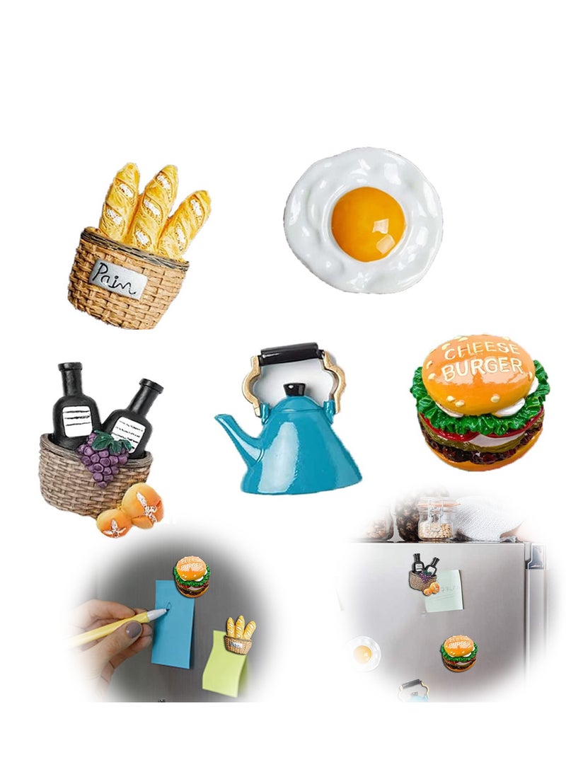 Refrigerator Magnets, Fun 3d Refrigerator Magnet Decoration Simulated Food Ornaments Message Stickers for Refrigerators, Whiteboards, Maps, Calendars, and Other Magnetic Items (5 Pieces)