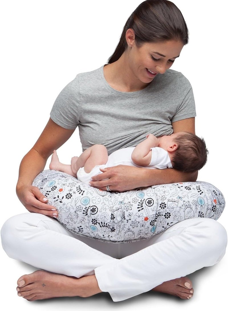 Voidrop Nursing Pillow, Feeding Pillows for Mom, Printed Soft Cover with Breathable Filling, Support Pillow for 0-12 Months, Multifunctional Support Cushion for Travel (Cream)