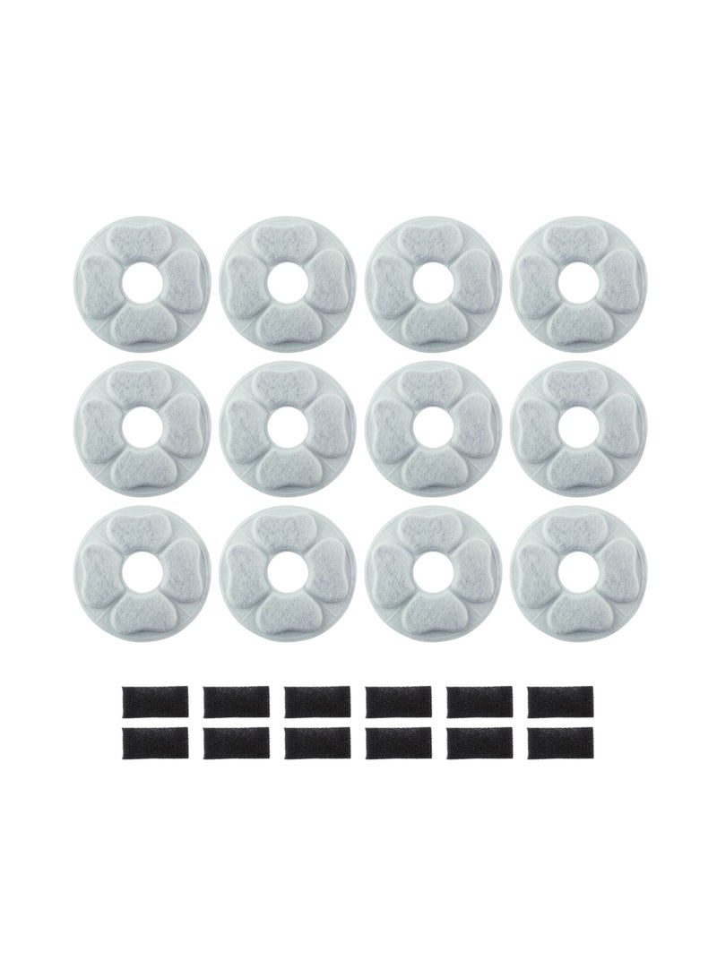 Cat Water Fountain Replacement Filters, Compatible with Kastty 101oz/3L Fountain, 12PCS Activated Carbon and PP Cotton Filters for Pet Water Fountains.