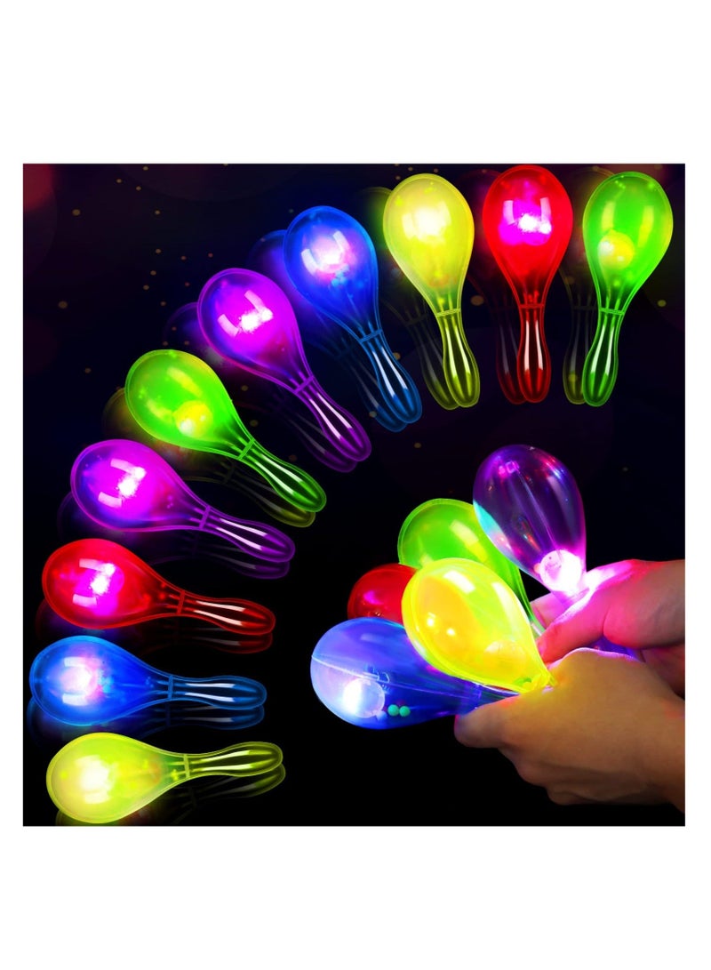 Maracas Fiesta Party Favors, LED Flashing Shaker Neon, 10 Pcs 6.3 Inch Light up Mini Plastic Maracas, Mexican Decorations Noisemaker, for Kids and Themed Birthday Party Decor (5 Colors)