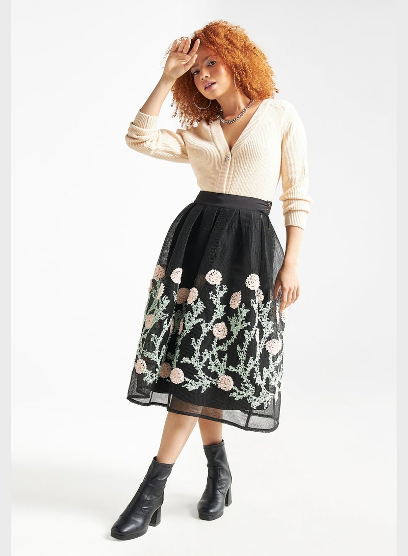 Embroidered High Waist Skirt