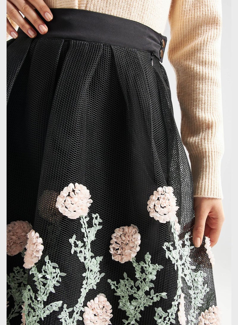 Embroidered High Waist Skirt