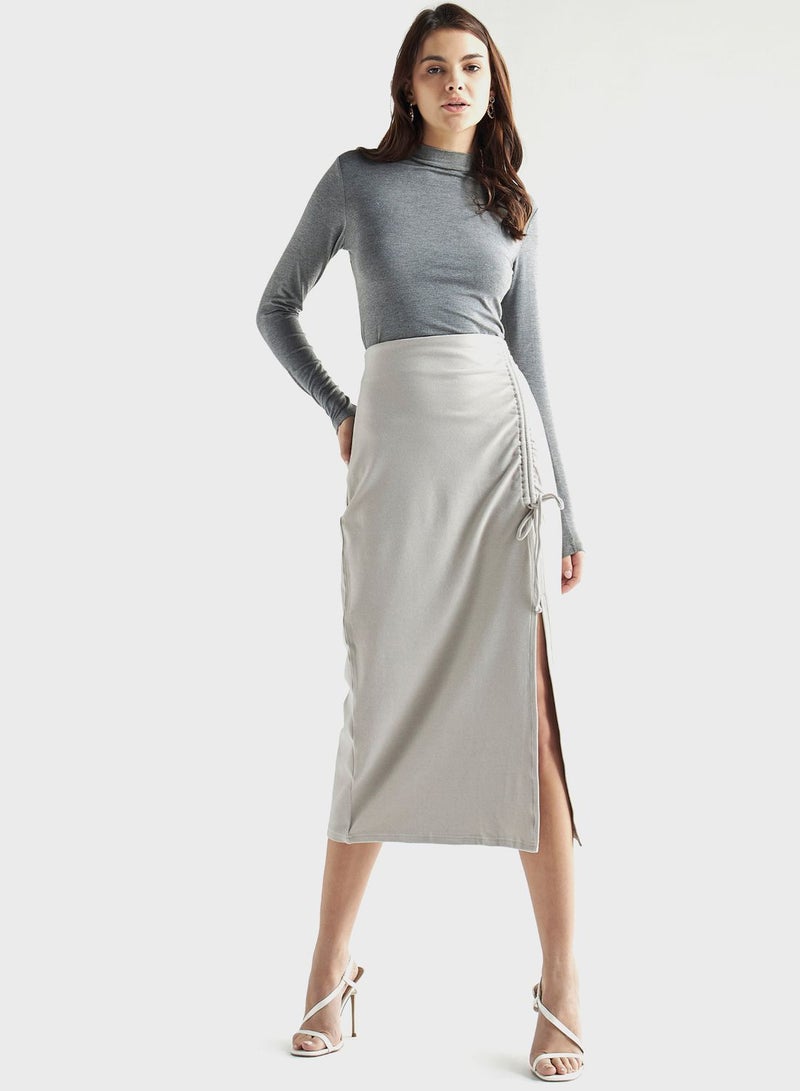 Tie Detail Side Slit Skirt