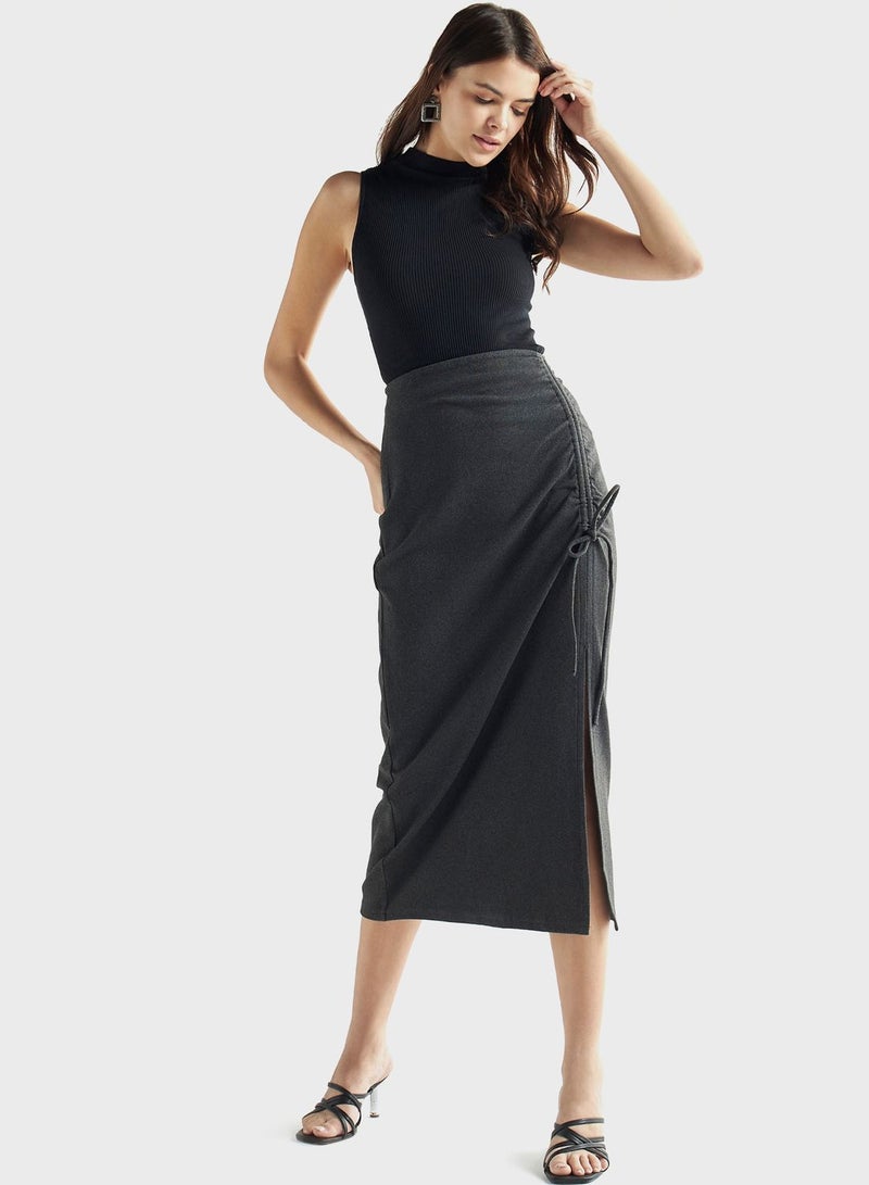 Tie Detail Side Slit Skirt