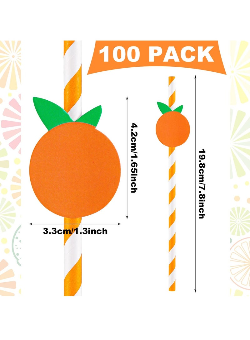 Orange Paper Straws Little Cutie Baby Shower Straws Orange Fruit Straws Disposable Drinking Paper Straws for Baby Shower Decorations Birthday Party Supplies, 0.24 X 7.76 Inches, Pack of 100