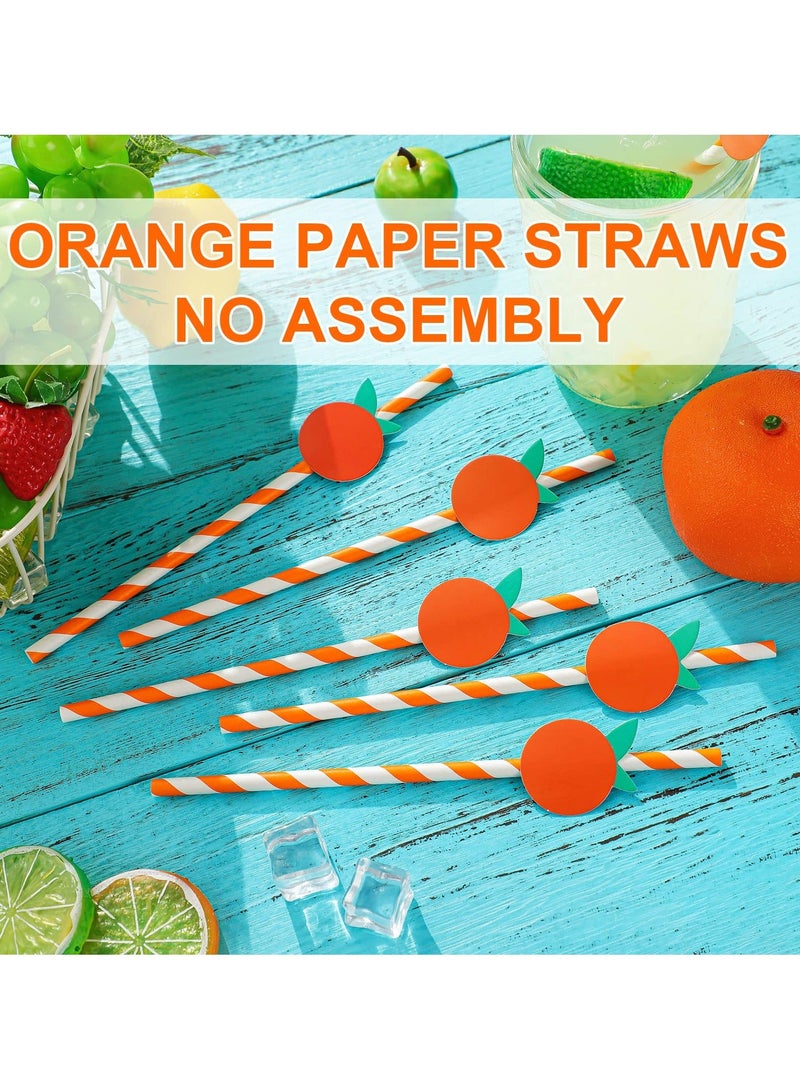 Orange Paper Straws Little Cutie Baby Shower Straws Orange Fruit Straws Disposable Drinking Paper Straws for Baby Shower Decorations Birthday Party Supplies, 0.24 X 7.76 Inches, Pack of 100