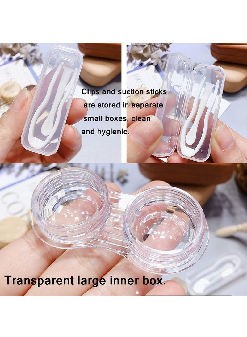 Wood Grain Contact Lens Case Compact Eye Contact Case for Travelling Portable Contact Box with Mirror Rectangle，Cute Colorful Especially Fresh Brown 2 Piece Set