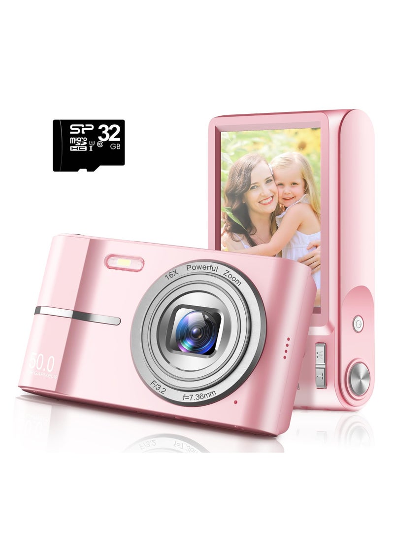 Digital Camera, 50MP Full HD 1080P Camera with 16x Zoom Anti-Shake, Compact Camera for Teens Girls Boys, Kids Camera with 32GB SD Card