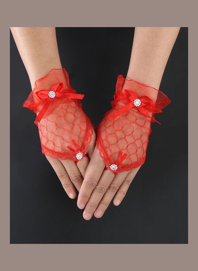 Fingerless Bridal Short Gloves Red