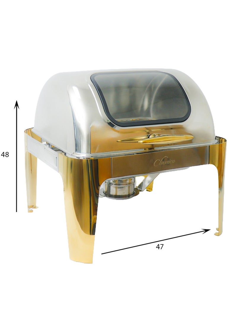 6L Roll Top Chafing Dish with Glass Top