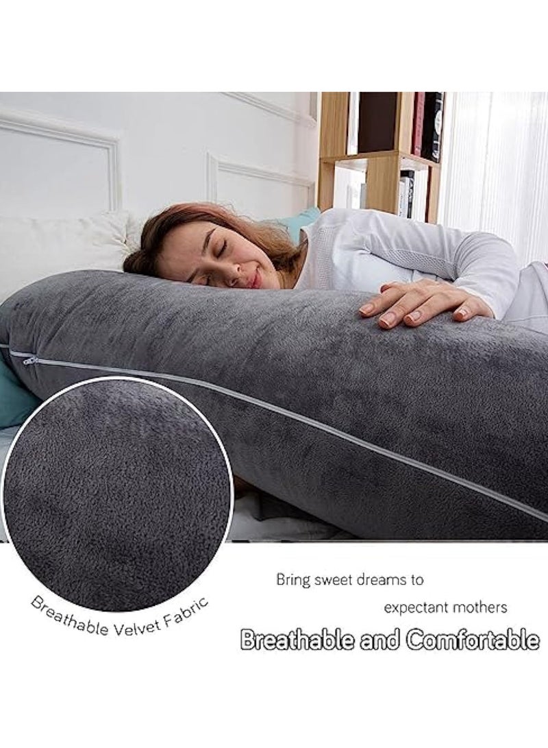 Pregnancy Pillow U-shaped Full Body Maternity Support Pillow For Pregnant Women With Replaceable And Washable Velvet Cover Size 180x80 Gray Velvet