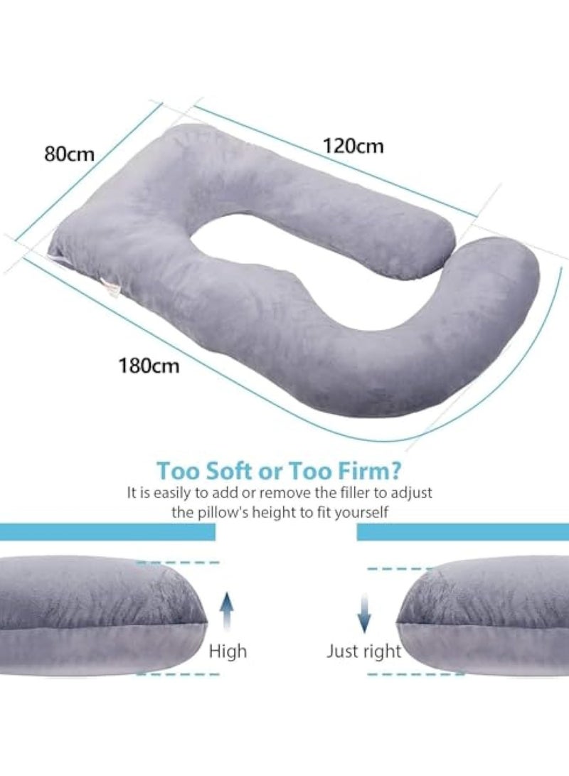 Pregnancy Pillow U-shaped Full Body Maternity Support Pillow For Pregnant Women With Replaceable And Washable Velvet Cover Size 180x80 Gray Velvet