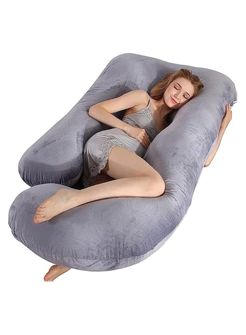 Pregnancy Pillow U-shaped Full Body Maternity Support Pillow For Pregnant Women With Replaceable And Washable Velvet Cover Size 180x80 Gray Velvet