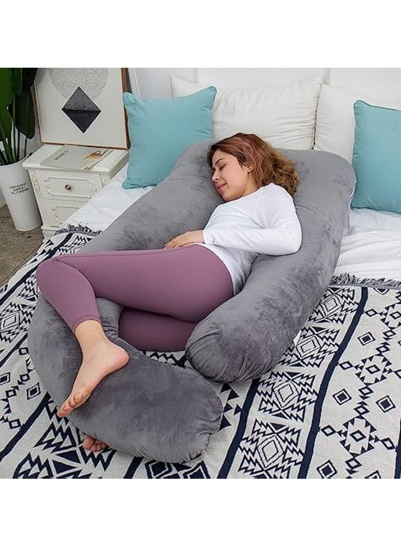 Pregnancy Pillow U-shaped Full Body Maternity Support Pillow For Pregnant Women With Replaceable And Washable Velvet Cover Size 180x80 Gray Velvet