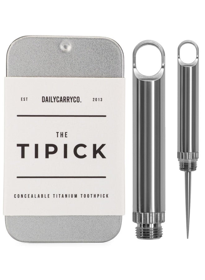 Dailycarryco.  TiPick Titanium Toothpick Keychain Holder - Portable Metal Travel Toothpick - Reusable EDC Micro Toothpick - Compact  Convenient On-the-Go - Titanium Construction Titanium Polished