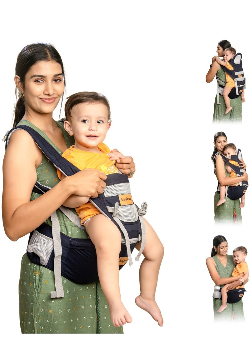 Baybee 9 in 1 Ergo+ Baby Carrier for Newborn with Hip Seat, 9 Carry Positions, Baby Kangaroo Carrier Bag | Baby Carry Sling Front Back Carrier with Safety Belt| Baby Carry Bag (Blue)