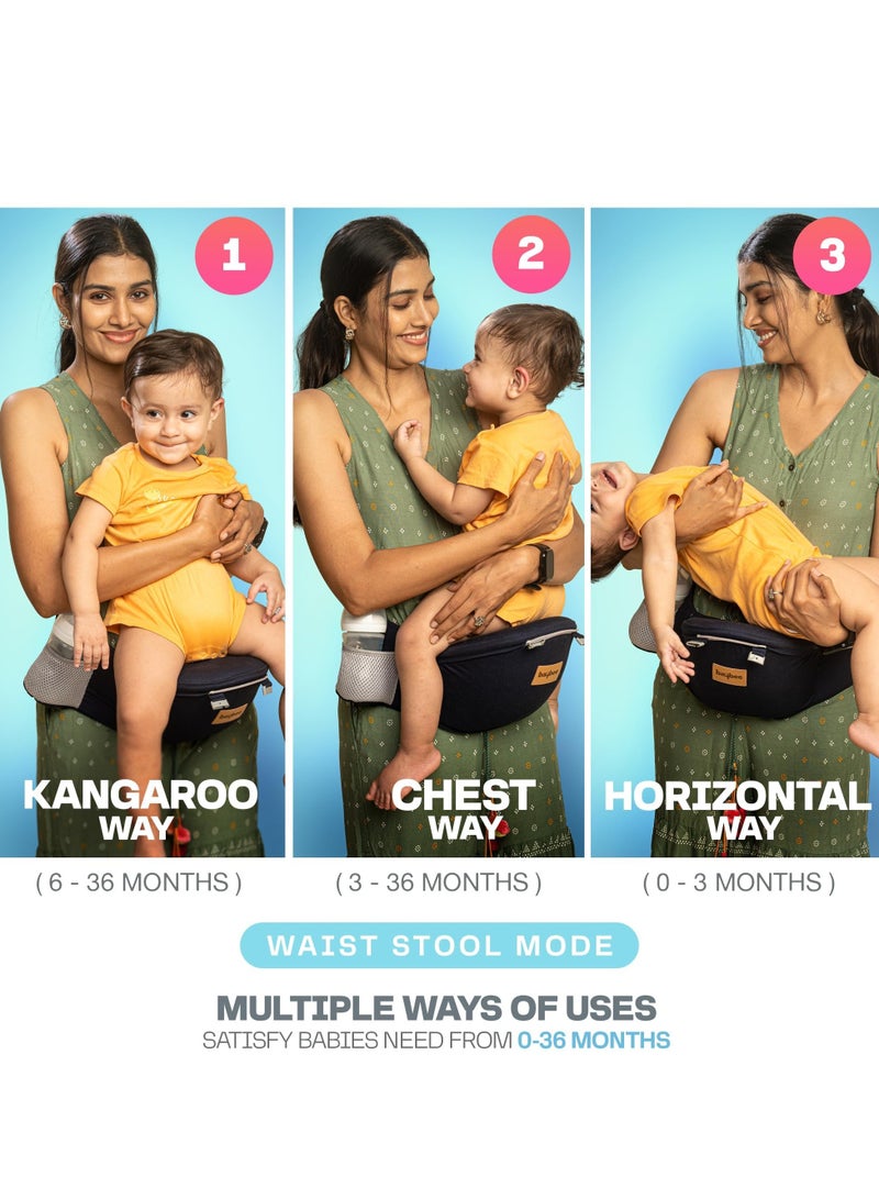 Baybee 9 in 1 Ergo+ Baby Carrier for Newborn with Hip Seat, 9 Carry Positions, Baby Kangaroo Carrier Bag | Baby Carry Sling Front Back Carrier with Safety Belt| Baby Carry Bag (Blue)