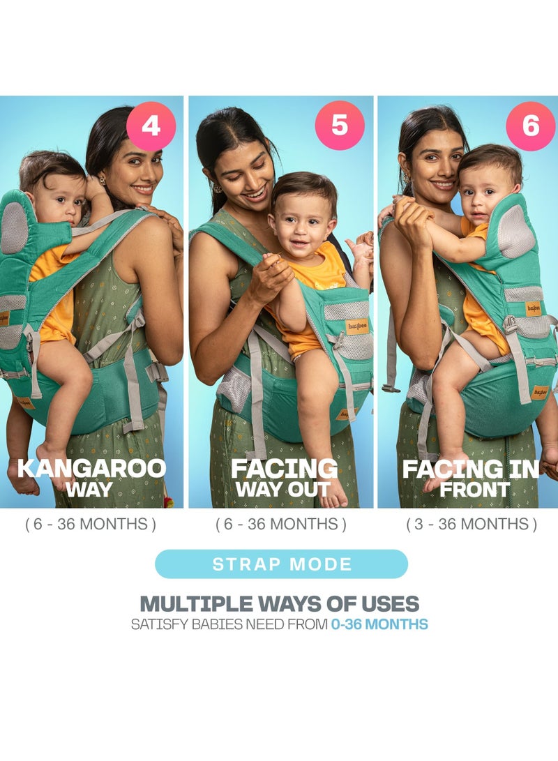 Baybee 9 in 1 Ergo+ Baby Carrier for Newborn with Hip Seat, 9 Carry Positions, Baby Kangaroo Carrier Bag | Baby Carry Sling Front Back Carrier with Safety Belt| Baby Carry Bag (Green ||)