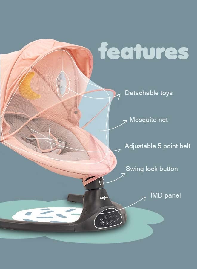 Premium Automatic Electric Baby Swing Cradle for Baby with 5 Adjustable Swing Speed, Remote, Electric Swing with Soothing Vibrations Music, Mosquito Net, Safety Belt, Baby Toys Swing for Baby Pink